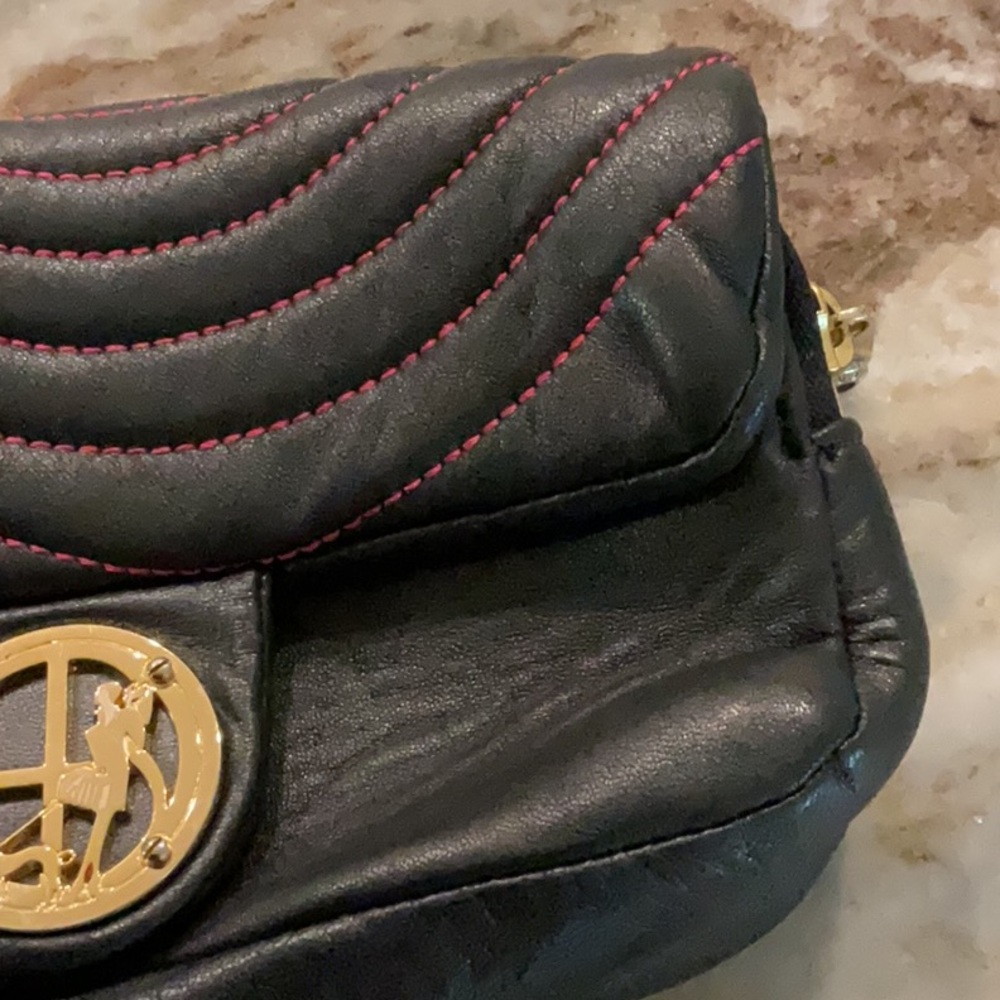 Henri Bendel black with pink stitching wristlet, gold hardware - Picture 2 of 8